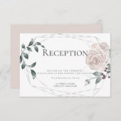 Empfang | Aquarellfarbener Rose Blumensilber Begleitkarte (Vorne/Hinten)