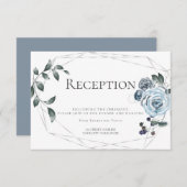 Empfang | Aquarellfarbenes blaues Blumensilber Begleitkarte (Vorne/Hinten)