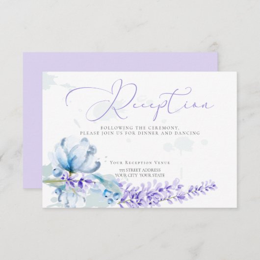 EMPFANG | Aquarelllavender - Dusty Blue Floral Einladung (Vorne/Hinten)