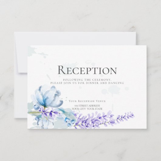 EMPFANG | Aquarelllavender - Dusty Blue Floral Einladung (Vorderseite)