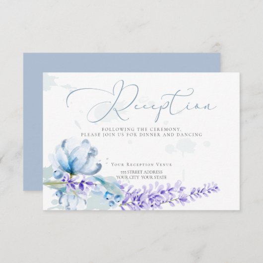 EMPFANG | Aquarelllavender - Dusty Blue Floral Einladung (Vorne/Hinten)