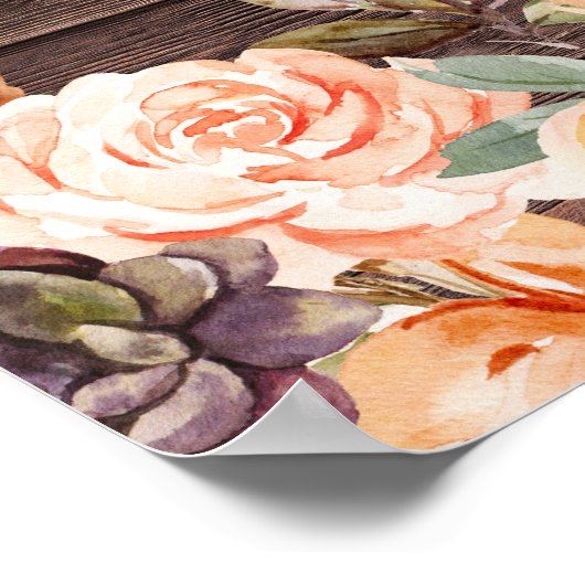 Empfang aus Holz, Leuchten, Blusen und Pfirsichblu Poster (Ecke)