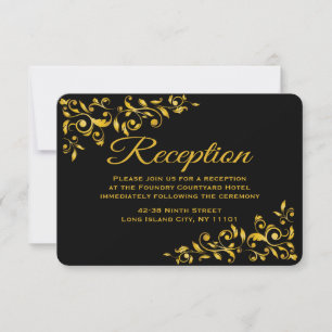Empfang Black & Gold Florale Wirbel Antwort Einladung