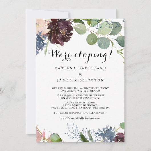 Empfang Burgund Blumen und Grünpflanzen Einladung (Vorderseite)