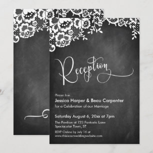 Empfang Calligraphy Chalkboard & Lace Wedding Einladung
