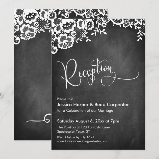 Empfang Calligraphy Chalkboard & Lace Wedding Einladung (Vorne/Hinten)