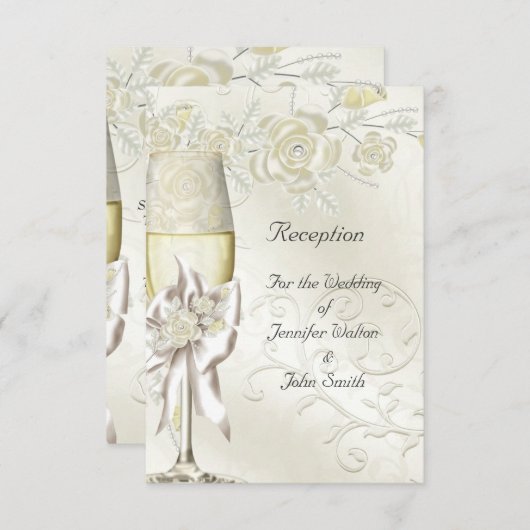 Empfang Card Hochzeit Gold Creme Pearl Floral Einladung (Vorne/Hinten)