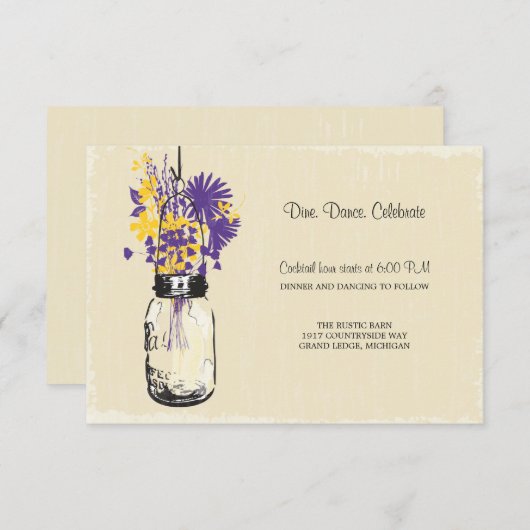Empfang Card Mason Jar und Firefreflies Begleitkarte (Vorne/Hinten)