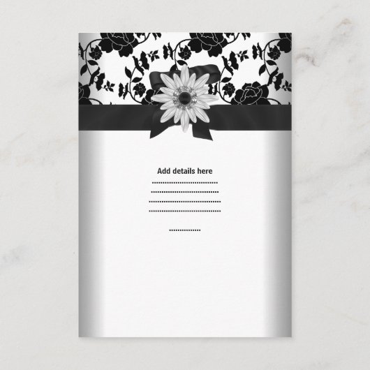 Empfang Card Schwarz-weiße Blume Diamond Begleitkarte (Rückseite)