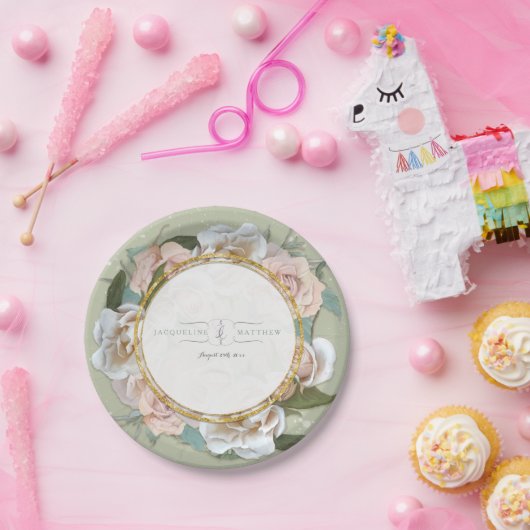 Empfang Deco French Blush Rose Wreath Floral Pappteller (Party)