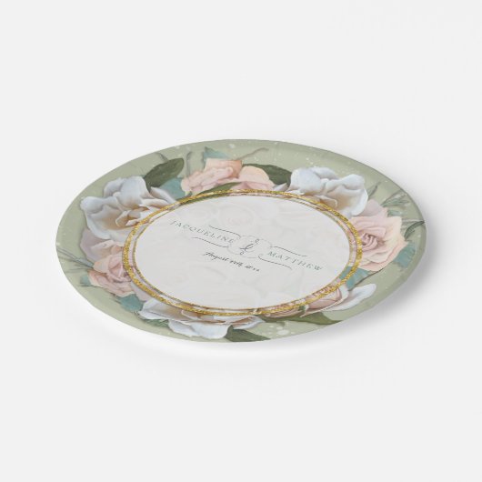 Empfang Deco French Blush Rose Wreath Floral Pappteller (Schrägansicht)