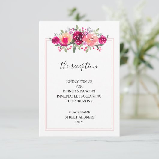 Empfang der Hochzeitsfeier in Aquarellfarbe Rosa Begleitkarte (Stehend Vorderseite)