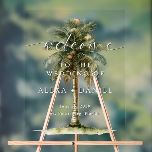 Empfang der Royal Palm Tree Tropical Wedding Acrylschild (Neutral)