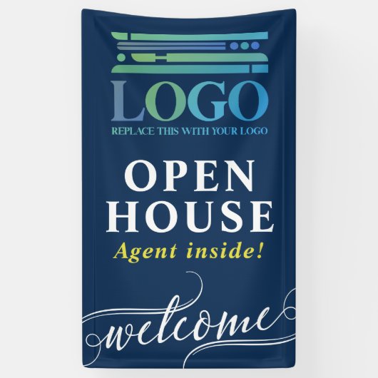 Empfang des Deep Blue Open House Realtor Logos Banner (Vertikal)