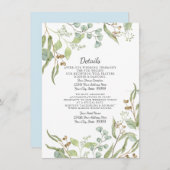 Empfang Details Rustikaler Eukalyptus Foliage Blau Einladung (Vorne/Hinten)