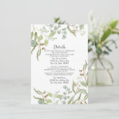 Empfang Details Rustikaler Eukalyptus Foliage Blau Einladung (Stehend Vorderseite)