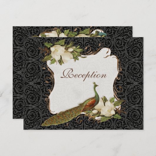Empfang Einladung Vintagen Pfau & Magnolia Swirl (Vorne/Hinten)