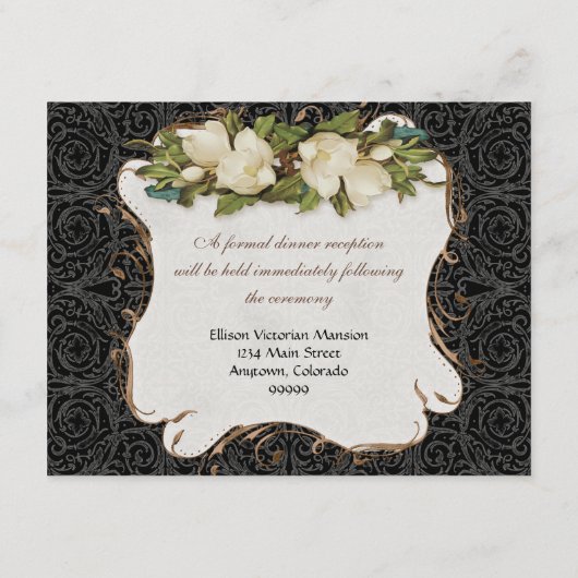 Empfang Einladung Vintagen Pfau & Magnolia Swirl (Rückseite)