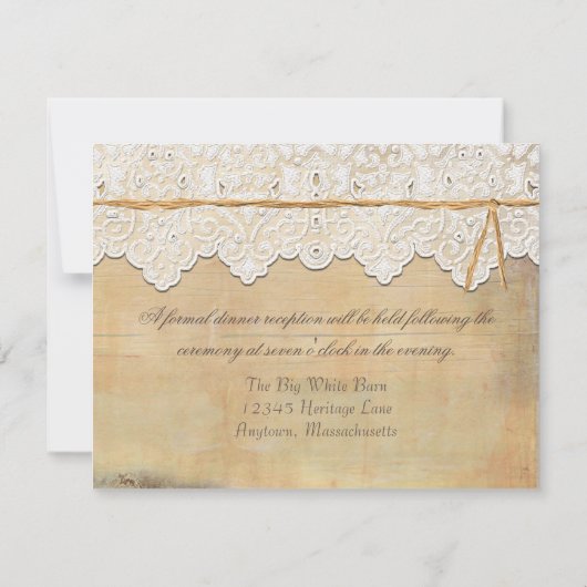 Empfang Eleganter Rustikaler Western Spitzenwald Einladung (Rückseite)