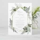 Empfang für geometrische goldgrüne Foliage Einladung (Stehend Vorderseite)