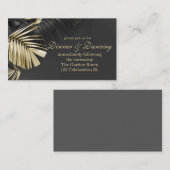 Empfang für tropische Blätter aus Gold und Schwarz Begleitkarte (Vorne/Hinten)