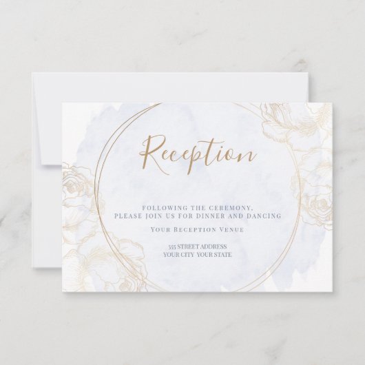 Empfang | Gilded Rose Dusty Blue Watercolor Einladung (Vorderseite)