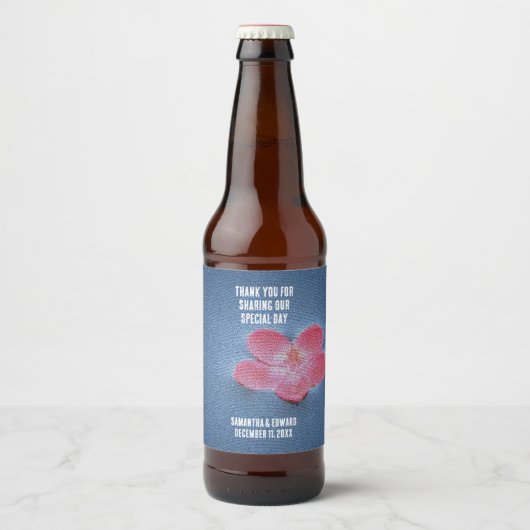 Empfang Hochzeit Pink Blume Gast Dank Bierflaschenetikett (Vorderseite)
