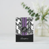 Empfang Hochzeitskarte für violette Damast Begleitkarte (Stehend Vorderseite)