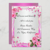 Empfang-Karte für Rosen und Perlen, rosa Einladung (Vorne/Hinten)