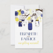 Empfang-Karte mit blauen und gelben Blumenkästen Einladung (Rückseite)