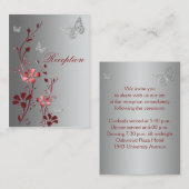 Empfang-Karte mit roten und silbernen Blumenschmet Begleitkarte (Vorne/Hinten)