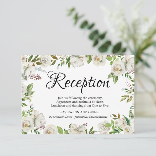 Empfang-Karte mit weißer Rose Einladung (Stehend Vorderseite)