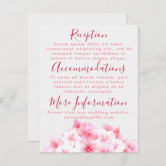 Empfang-Karten für Wasserfarben - Rosa Hydrangea Begleitkarte (Vorne/Hinten)