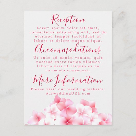 Empfang-Karten für Wasserfarben - Rosa Hydrangea Begleitkarte (Vorderseite)