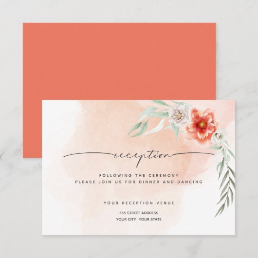 Empfang | Korallensplitter und Blume Einladung (Vorne/Hinten)