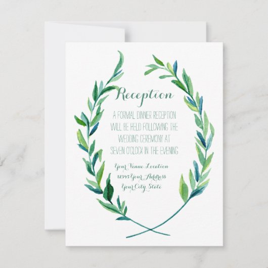 Empfang Laurel Wreath Modernes einfaches Olivenbla Einladung (Vorderseite)