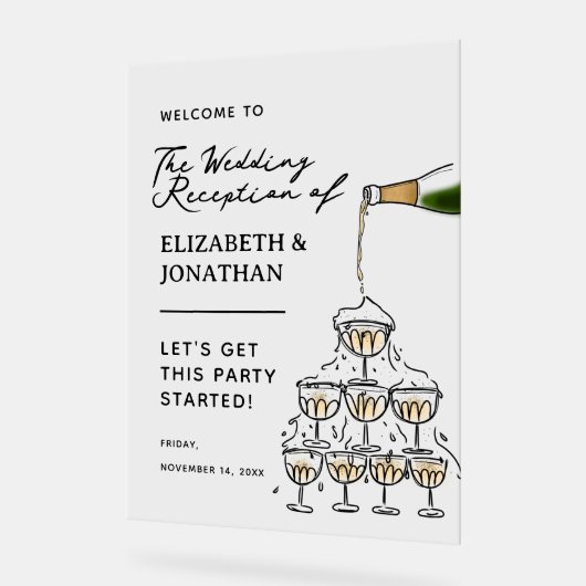 Empfang mit Whimsical Champagner Acrylschild (Winkel)