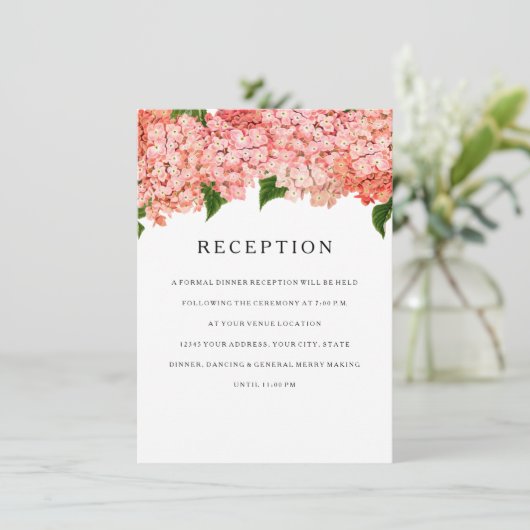 Empfang MODERN Breitband Vintag Hydrangea Einladung (Stehend Vorderseite)