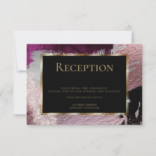 Empfang | Moderne Imitate Metallische Berry Stroke Einladung (Vorderseite)