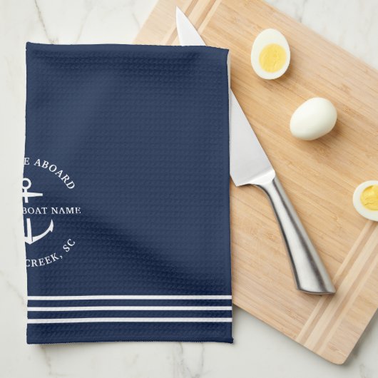 Empfang moderner Nautic Custom Boat Name Anchor Geschirrtuch (Viertel Falte)