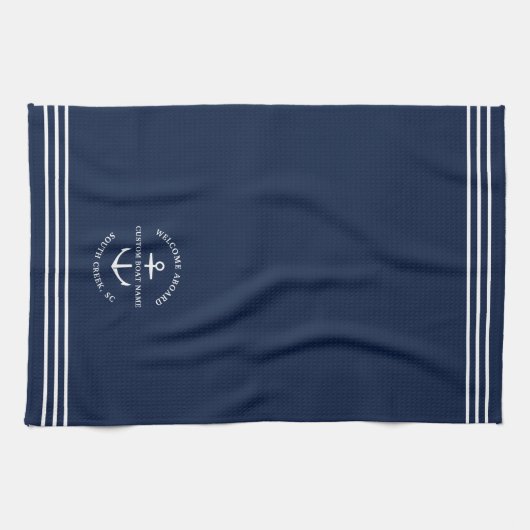 Empfang moderner Nautic Custom Boat Name Anchor Geschirrtuch (Horizontal)