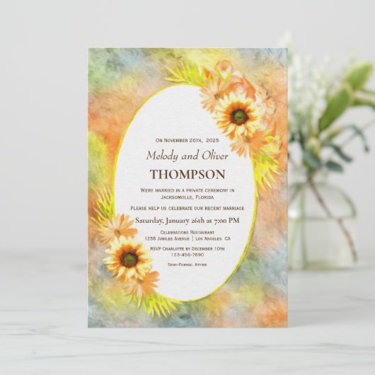 Empfang nach Hochzeit Rustikale Sonnenblume Einladung (Stehend Vorderseite)