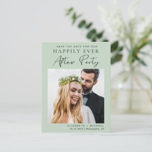 Empfang nach Hochzeiten Save the Date Ankündigungspostkarte (Stehend Vorderseite)