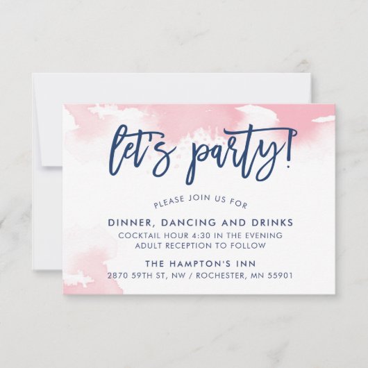 EMPFANG niedlich handbuchstabiert Marineblau Rosa Einladung (Vorderseite)