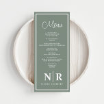 Empfang oder Abendessen für die Verlobung Menükarte<br><div class="desc">Die Sage Green und White Wedding Monogram Empfang oder Verlobung Dinner Menus, wo zeitlose Eleganz auf moderne Eleganz trifft. Diese Menüs eignen sich ideal für Hochzeiten, Proben- oder Verlobungsfeiern und ergänzen Ihre Feierlichkeiten mit einer Touch von Klasse. Die Speisekarten sind in einer ruhigen, grünen Umgebung mit klaren weißen Akzenten gestaltet...</div>