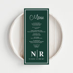 Empfang oder Abendessen für die Verlobung Menükarte<br><div class="desc">Mit unseren Emerald Green und White Wedding Monogram Empfang oder Verlobung Dinner Menus verbinden Sie Eleganz und Individualität zu einem besonderen Event. Diese Menüs wurden sorgfältig entworfen, um jedem Hochzeitsempfang, Proben- oder Verlobungsabend eine Touch von Eleganz hinzuzufügen. Die auffallende Kombination aus sattem smaragdgrünen und knusprigen Weiß schafft einen zeitlosen Look,...</div>