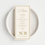 Empfang oder Abendessen für die Verlobung Menükarte<br><div class="desc">Genießen Sie Ihr Empfang- oder Verlobung-Dinner mit unserem exquisiten Off White and Gold Wedding Monogram Empfang oder Verlobung Dinner Menus, einer perfekten Mischung aus Eleganz und Personalisierung. Diese mit viel Liebe zum Detail gestalteten Menüs sorgen für eine Touch kulinarischer Eleganz. Der cremefarbene, mit goldenen Akzenten geschmückte Hintergrund strahlt zeitlosen Charme...</div>