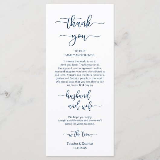 Empfang Place Einstellung Vielen Dank, Navy Blue,  Programm (Vorderseite)