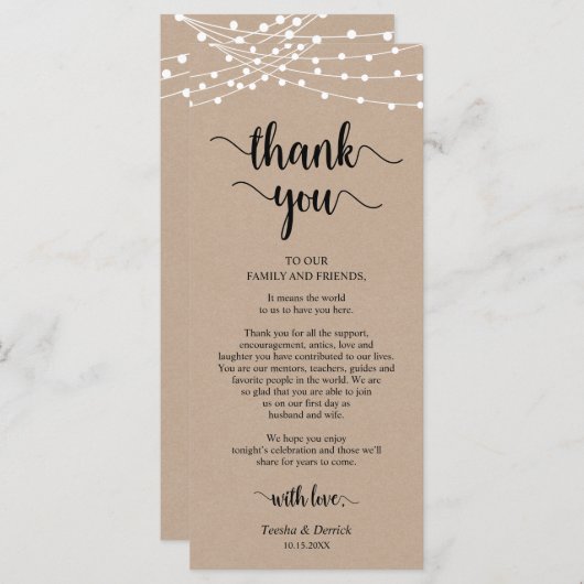 Empfang Platzierung Danke, Kraft Cards Programm (Vorne/Hinten)