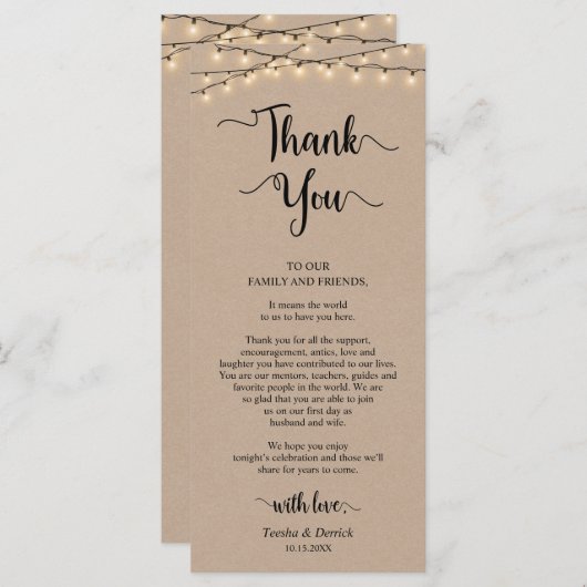 Empfang Platzierung Danke, Kraft Cards Programm (Vorne/Hinten)